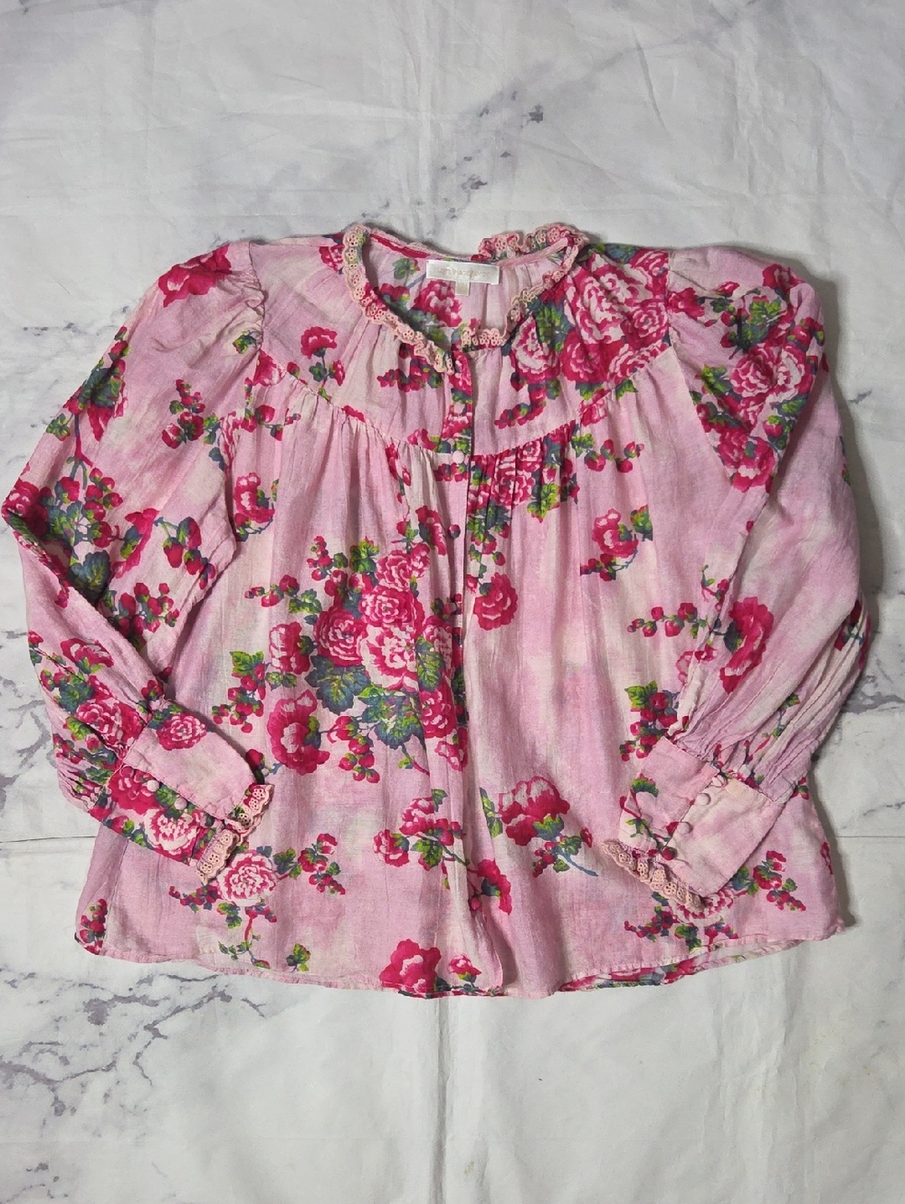 LoveShackFancy Pink Floral Long Sleeve Top